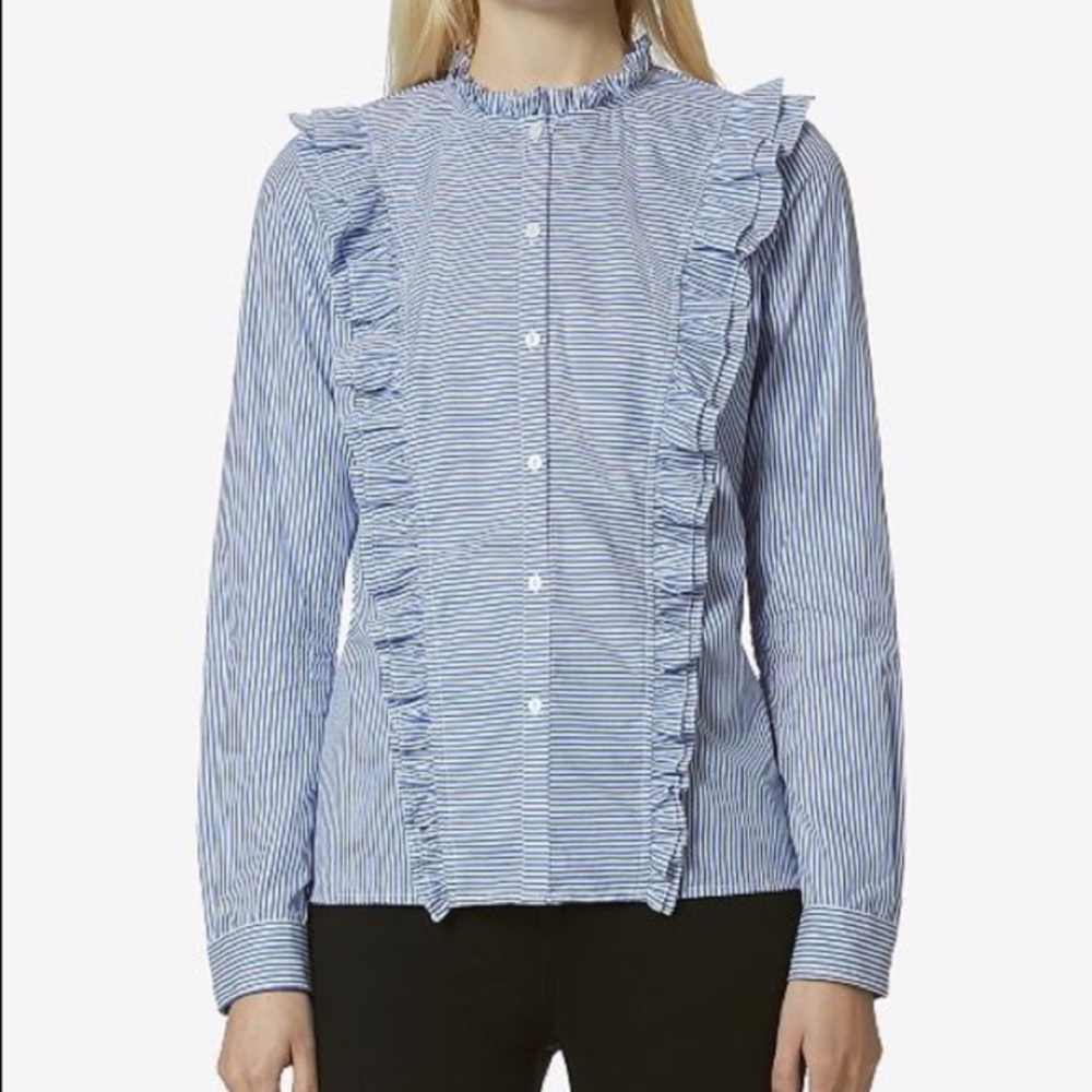 3/$30 Avec Les Filles Striped Ruffle Button Shirt